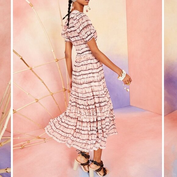 Ulla Johnson Elodie Blush Tie Dye Ruffled Silk Midi Dress - Picture 4 of 12